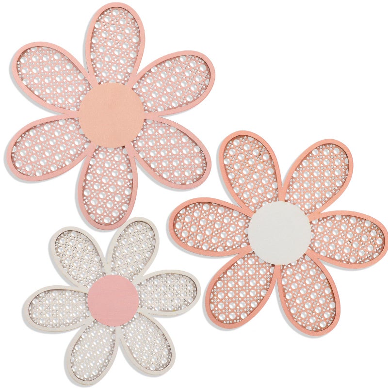 Maitys 3 Pieces Boho Daisy Wall Decor Natural Rattan Flower Wall Hanging Art Wooden Boho Art Nursery Flowers Farmhouse Hanging Decor for Home Office Nursery(Rustic Color) - Image 1