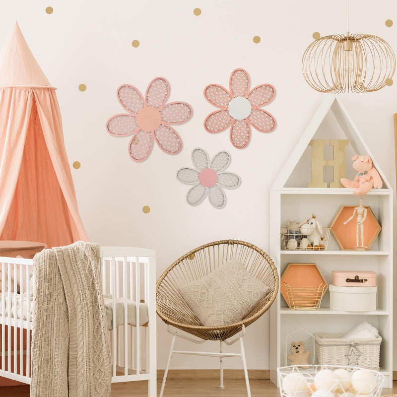 Maitys 3 Pieces Boho Daisy Wall Decor Natural Rattan Flower Wall Hanging Art Wooden Boho Art Nursery Flowers Farmhouse Hanging Decor for Home Office Nursery(Rustic Color) - Image 4