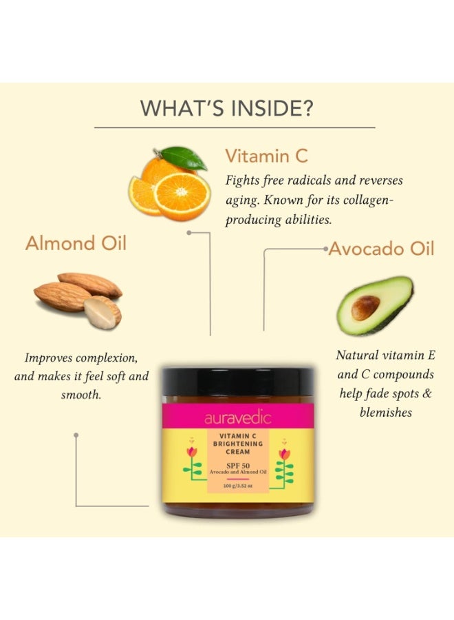 AURAVEDIC Vitamin C Face Cream For Women Men With Sunscreen Spf 50 Sun Cream Day Cream For Women Daily Use With Almond Oil Argan Oil Avocado Oil Jojoba Oil Dark Spot Removal Cream 100g - Image 2