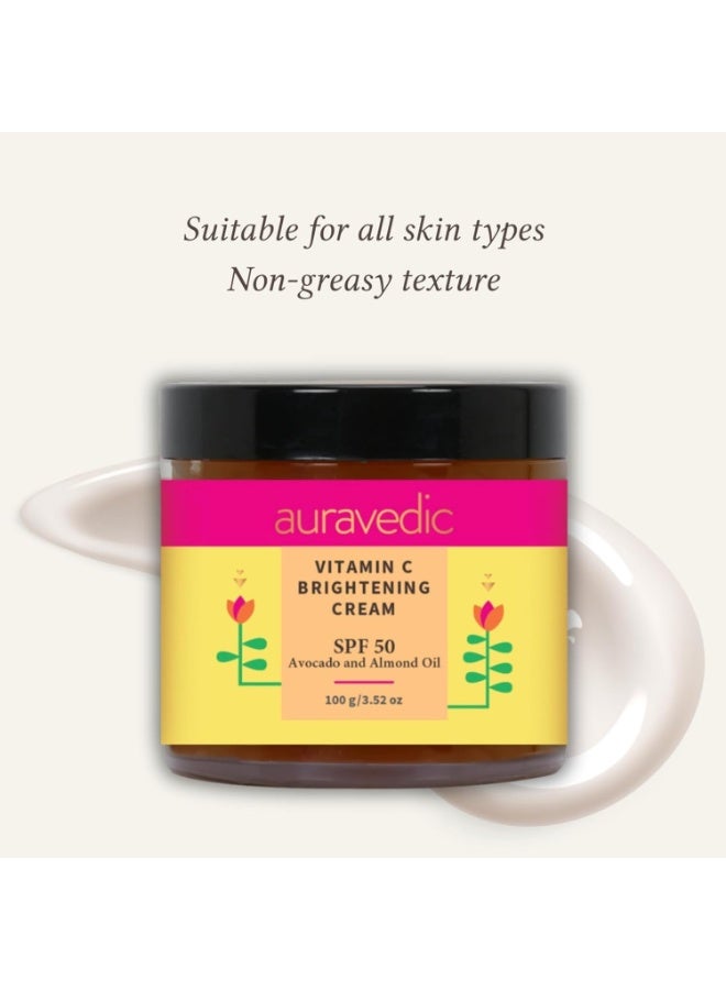 AURAVEDIC Vitamin C Face Cream For Women Men With Sunscreen Spf 50 Sun Cream Day Cream For Women Daily Use With Almond Oil Argan Oil Avocado Oil Jojoba Oil Dark Spot Removal Cream 100g - Image 4