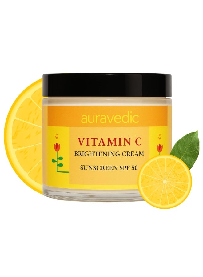AURAVEDIC Vitamin C Face Cream For Women Men With Sunscreen Spf 50 Sun Cream Day Cream For Women Daily Use With Almond Oil Argan Oil Avocado Oil Jojoba Oil Dark Spot Removal Cream 100g - Image 1
