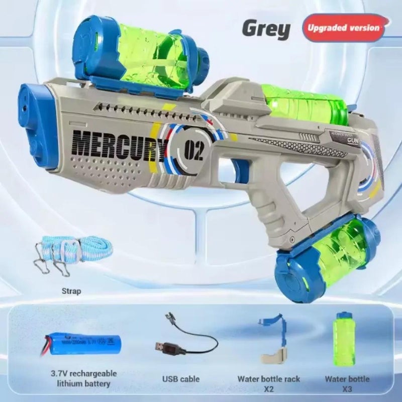 Mercury Fully Automatic Luminous One Button Water Gun With Rechargeable Battery- Gray