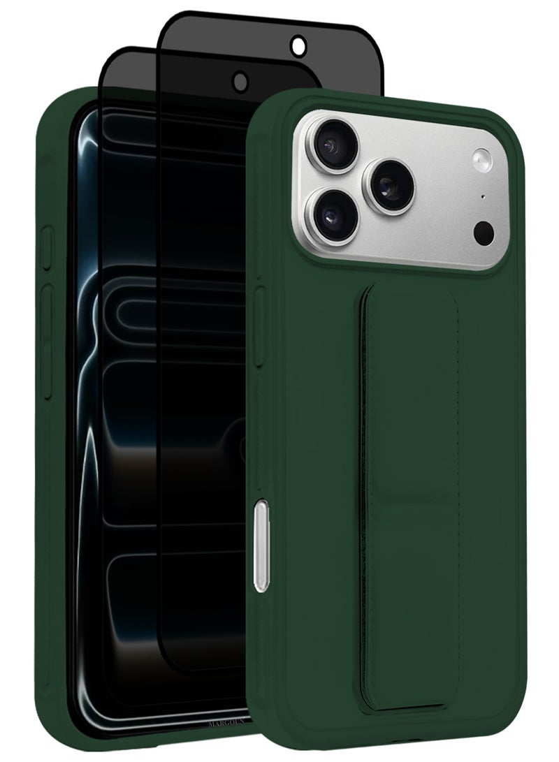 CATANES 3 Packs Premium PU Leather Case for iPhone 17 Pro with Stand Function Shockproof and Anti Scratch Finger Grip with Two Privacy Screen Protector - Image 1