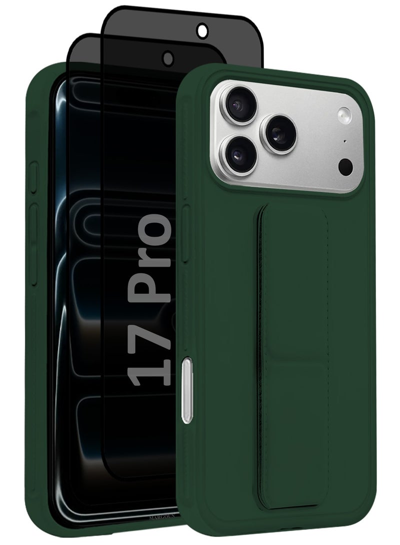 CATANES 3 Packs Premium PU Leather Case for iPhone 17 Pro with Stand Function Shockproof and Anti Scratch Finger Grip with Two Privacy Screen Protector - Image 2