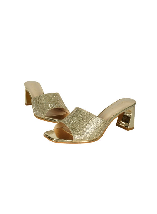 ZAYNA 221-118 Zayna Ladies  High Block Heel Slip on 18F696-20 Gold - Image 2