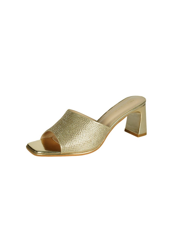 ZAYNA 221-118 Zayna Ladies  High Block Heel Slip on 18F696-20 Gold - Image 3