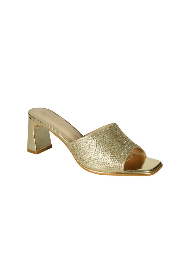ZAYNA 221-118 Zayna Ladies  High Block Heel Slip on 18F696-20 Gold - Image 1