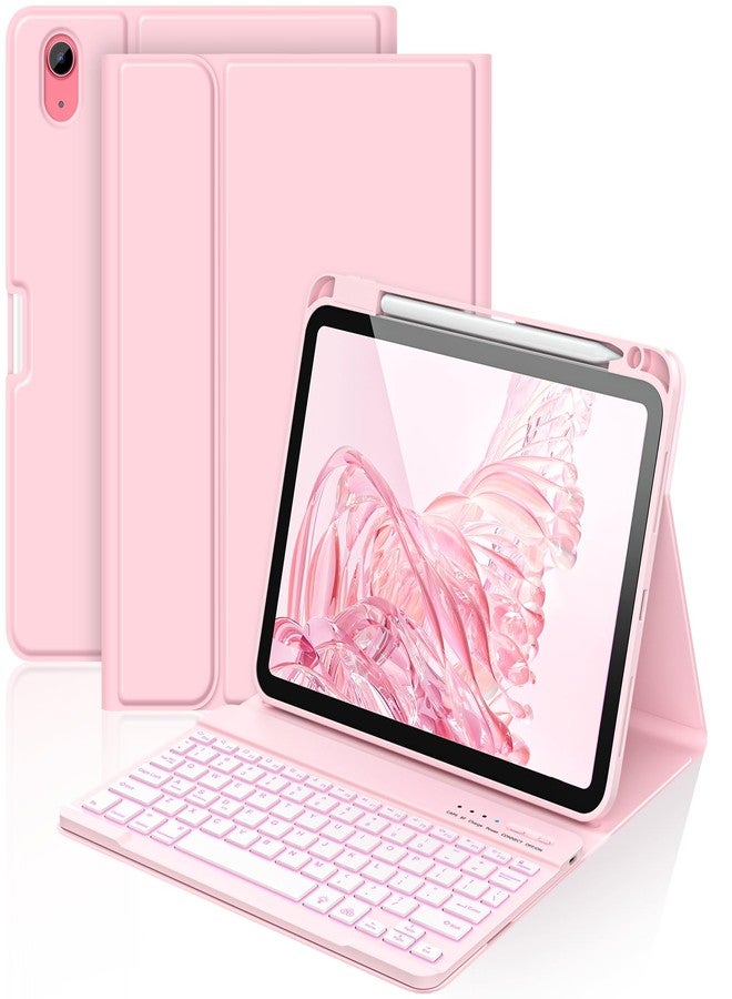 amzcase جراب aMZCaSE لجهاز iPad A16 من الجيلين الحادي عشر والعاشر مع لوحة مفاتيح - جراب قابل للفصل بإضاءة خلفية بسبعة ألوان، متوافق مع iPad (A16) الجيل الحادي عشر (2025) والجيل العاشر (10.9 بوصة، 2022)، مزود بخاصية التنبيه الذكي، لون وردي فاتح - Image 1