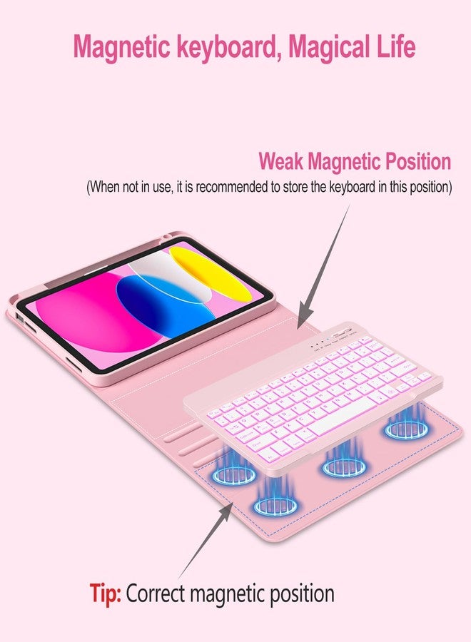 amzcase جراب aMZCaSE لجهاز iPad A16 من الجيلين الحادي عشر والعاشر مع لوحة مفاتيح - جراب قابل للفصل بإضاءة خلفية بسبعة ألوان، متوافق مع iPad (A16) الجيل الحادي عشر (2025) والجيل العاشر (10.9 بوصة، 2022)، مزود بخاصية التنبيه الذكي، لون وردي فاتح - Image 5