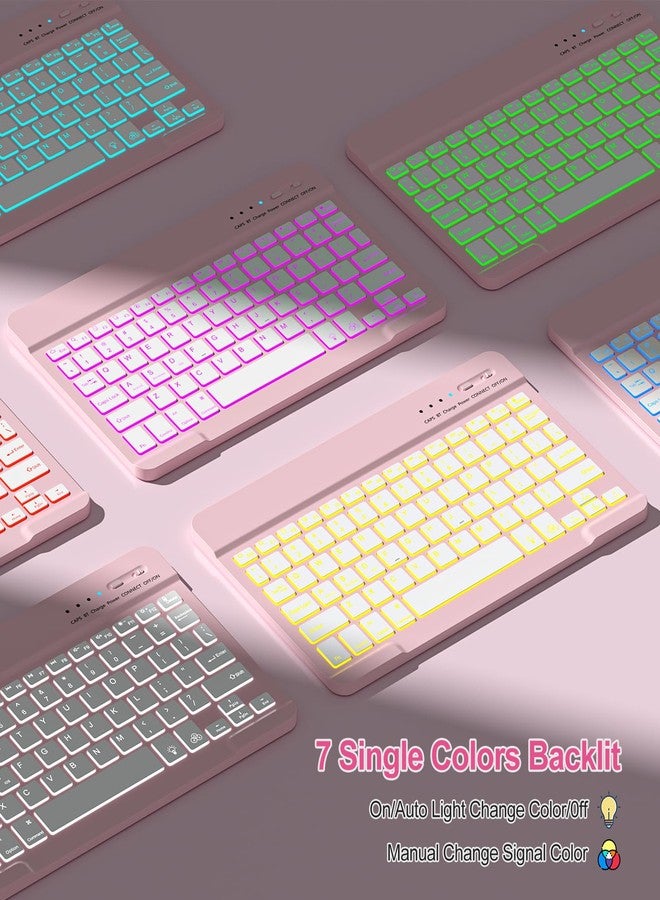 amzcase جراب aMZCaSE لجهاز iPad A16 من الجيلين الحادي عشر والعاشر مع لوحة مفاتيح - جراب قابل للفصل بإضاءة خلفية بسبعة ألوان، متوافق مع iPad (A16) الجيل الحادي عشر (2025) والجيل العاشر (10.9 بوصة، 2022)، مزود بخاصية التنبيه الذكي، لون وردي فاتح - Image 3