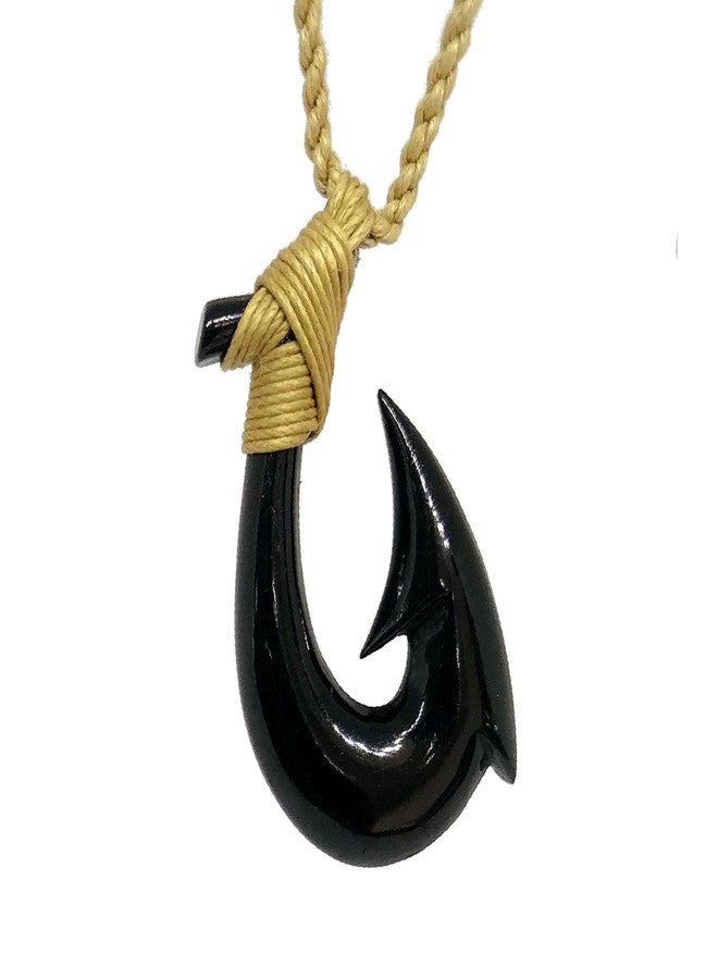 Zero Gravity Hawaii Hawaiian Black Hand Carved Hawaiian Bone Fish Hook Pendant - Image 1