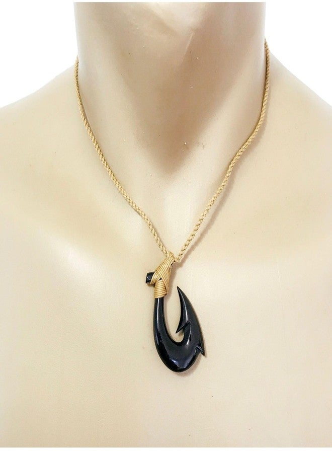 Zero Gravity Hawaii Hawaiian Black Hand Carved Hawaiian Bone Fish Hook Pendant - Image 2