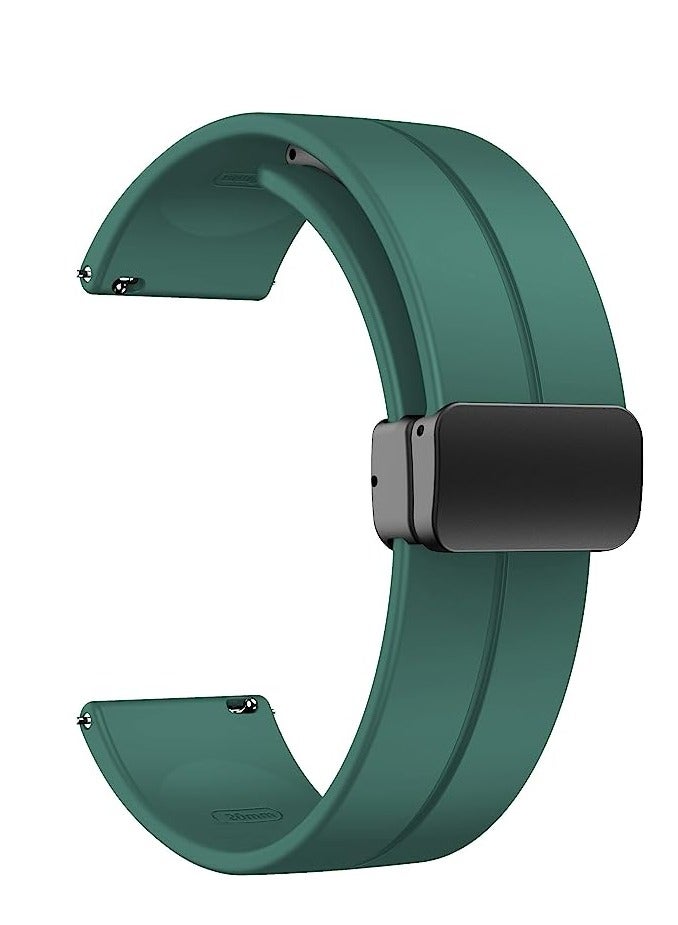 Watch 20mm Magnetic Folding Buckle Clasp Watch Band - Soft Silicone Sport Watch Bands for Women and Men,  Silicone Watch Strap Green - Image 1