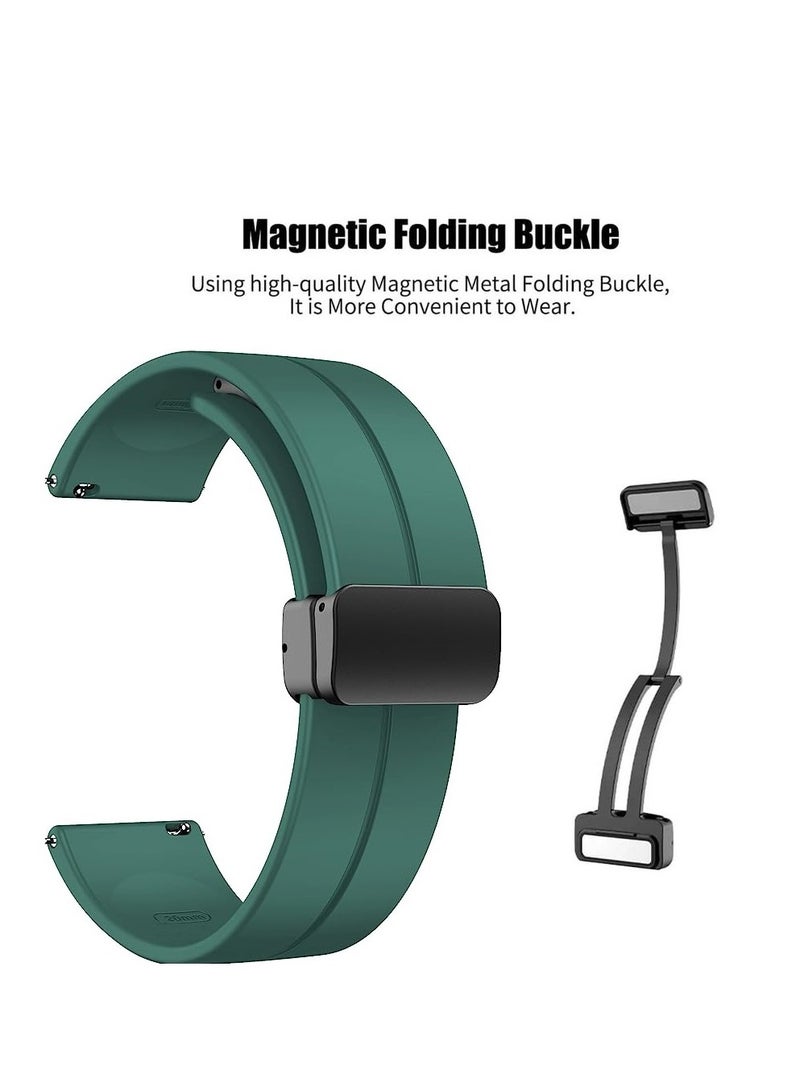 Watch 20mm Magnetic Folding Buckle Clasp Watch Band - Soft Silicone Sport Watch Bands for Women and Men,  Silicone Watch Strap Green - Image 2