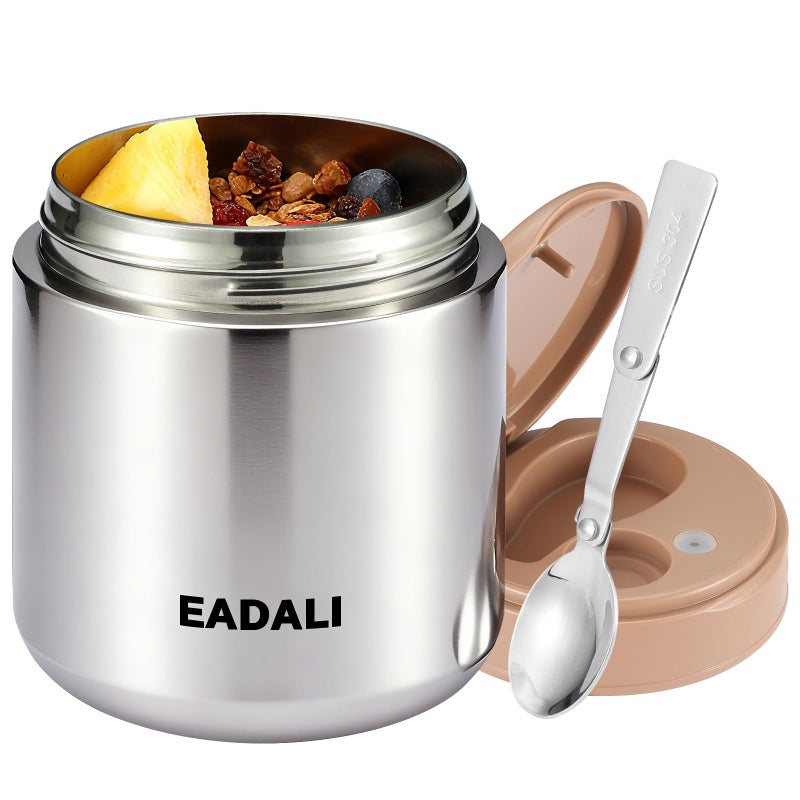 Eadali 15.2 oz Kids Insulated Food Jar - 316 Stainless Steel Thermo Lunch Container with Handle & Foldable Spoon, Leak-Proof BPA-Free Lunch Box for School Office - Image 1