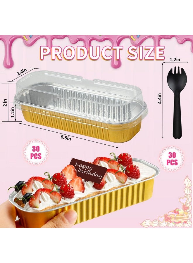 FFNIU 60Pcs Mini Loaf Pans with Lids and Spoons, Aluminum Foil Baking Pans, Rectangle Mini Cake Pans, Brownie Baking Cups for Picnics Party (Gold) - Image 4