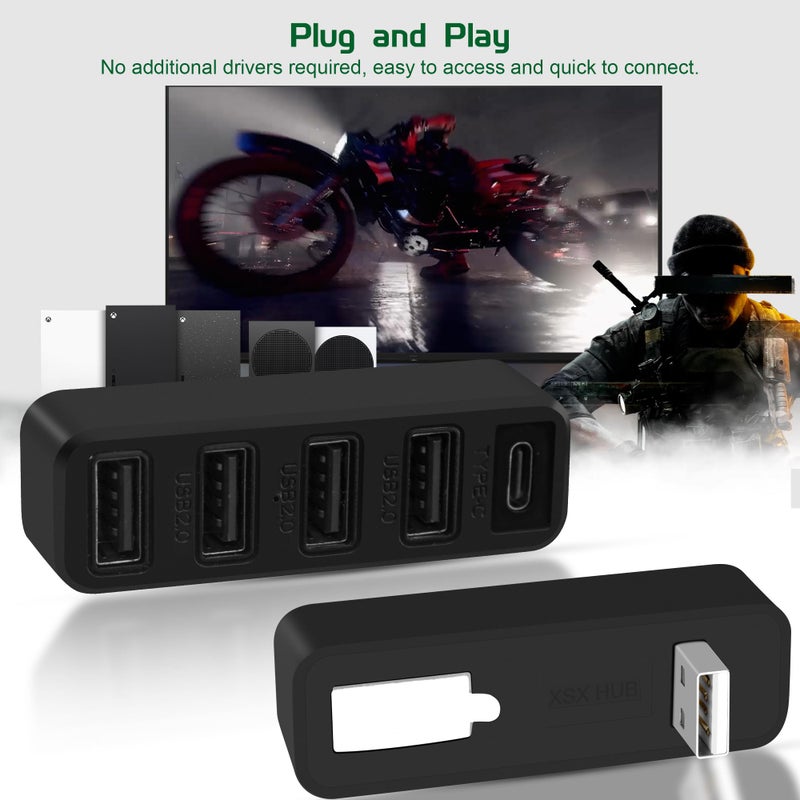 Joso 5 Ports USB Hub 2.0 for Xbox Series X & S, USB Splitter Expansion Adapter with Type-C for Controller Charger, Keyboard, Mouse & More - Black - Image 4