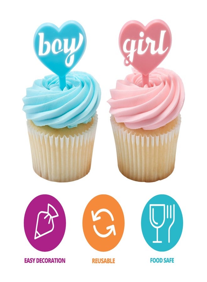 DecoPac Boy Girl Cake Toppers, 24 Gender Reveal Cupcake Decorations, Blue & Pink Cupcake Pics For Baby Shower Or Gender Reveal - 24 Pack - Image 2
