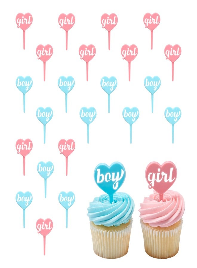 DecoPac Boy Girl Cake Toppers, 24 Gender Reveal Cupcake Decorations, Blue & Pink Cupcake Pics For Baby Shower Or Gender Reveal - 24 Pack - Image 1