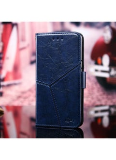 HuHa Case Cover For Realme C3 3 cameras / Narzo 20A Geometric Stitching Horizontal Flip TPU + PU Leather Case with Holder & Card Slots & Wallet Blue 