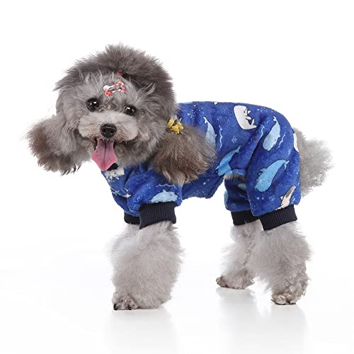 PETANGEL Dog Pajamas Coat Cat PJSJumpsuit Soft Velvet Doggie Jumpers Onesies Jammies Fleece Cat Apparel Pet Clothes Warm Flannel Cold Weather Puppy Small Dogs Rompers (Dolphin Size: L) - Image 3