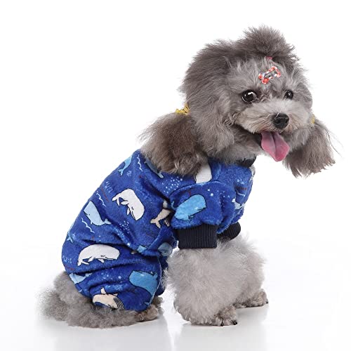 PETANGEL Dog Pajamas Coat Cat PJSJumpsuit Soft Velvet Doggie Jumpers Onesies Jammies Fleece Cat Apparel Pet Clothes Warm Flannel Cold Weather Puppy Small Dogs Rompers (Dolphin Size: L) - Image 4