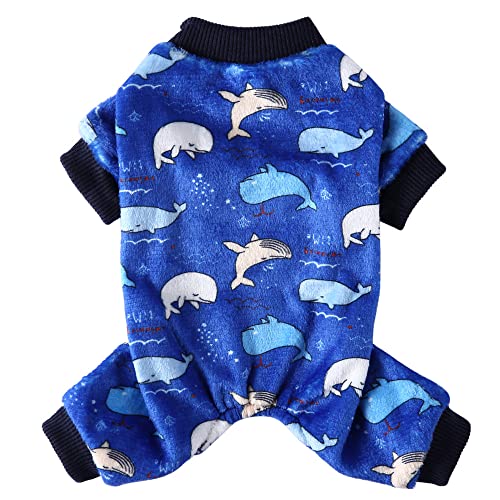 PETANGEL Dog Pajamas Coat Cat PJSJumpsuit Soft Velvet Doggie Jumpers Onesies Jammies Fleece Cat Apparel Pet Clothes Warm Flannel Cold Weather Puppy Small Dogs Rompers (Dolphin Size: L) - Image 1