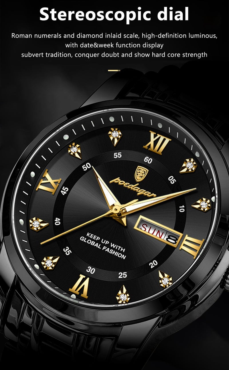 POEDAGAR Waterproof Luminous Men's Watch Quartz-Case 41mm - Image 4