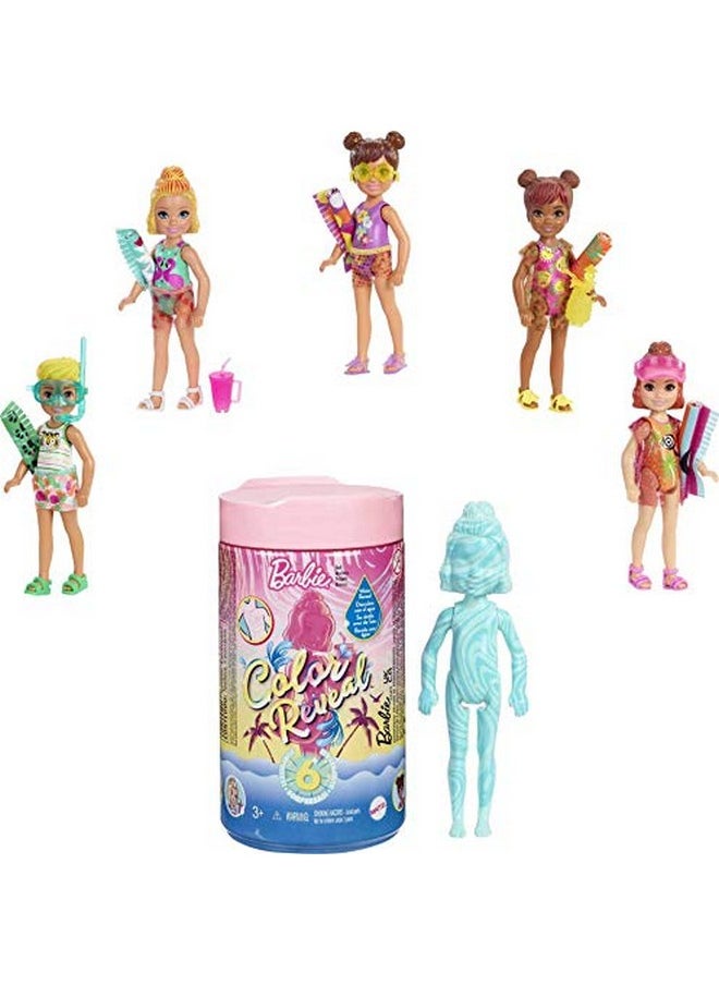 Barbie Chelsea Color Reveal Doll 6 Surprises Marble Blue Look Hair Color Change Sand & Sun Series [Styles Vary]  - Image 1