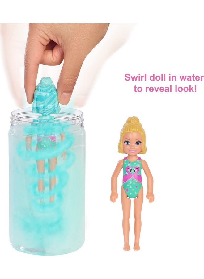 Barbie Chelsea Color Reveal Doll 6 Surprises Marble Blue Look Hair Color Change Sand & Sun Series [Styles Vary]  - Image 4