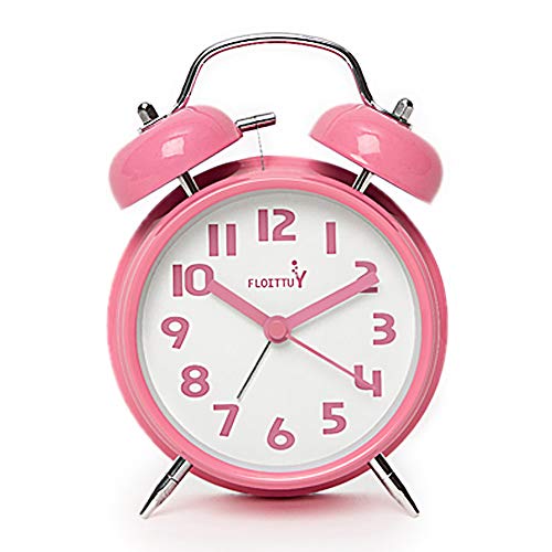 FLOITTUY {Loud Alarm for Deep Sleepers) 4'' Twin Bell Alarm Clock with Backlight for Bedroom and Home Decoration(Pink) - Image 1