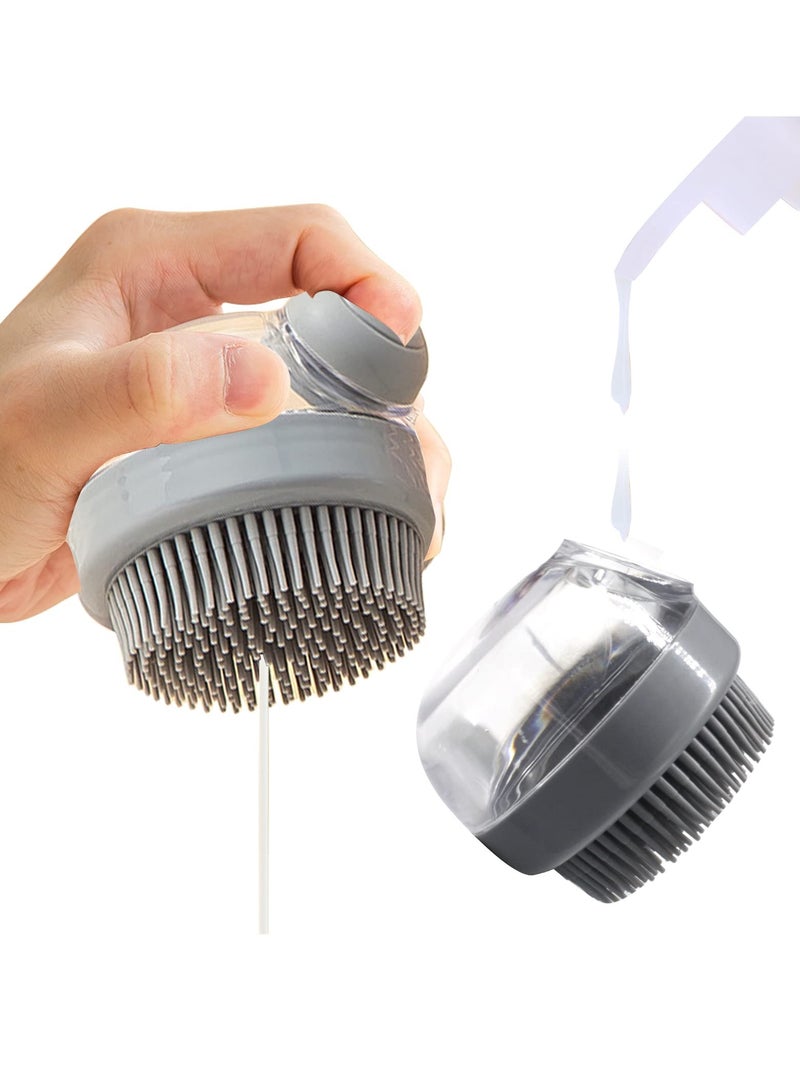 SYOSI 3-in-1 Dog Cat Bath Brush Comb 2Pack Soft Silicone Massage Brush for Dogs and Cats Shampoo Dispenser Leak-Proof Design Perfect for Bathing Grooming and Relaxing Grey - Image 1