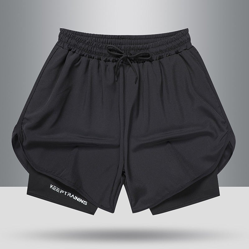 Summer Sports Shorts Mens Quick-drying Three-point Running Basketball Training Fitness Quarterpants with Lining Professional Lightweight HK13 Black