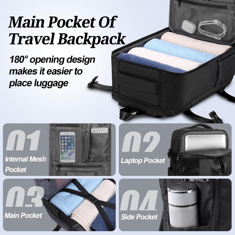 HOMIEE Spirit Airlines Personal Item Bag 18x14x8 Travel Backpack, 32L Carry on Luggage Underseat Airline Approved Weekender Bag Fits 15.6 Inch Laptop, Black - Image 3