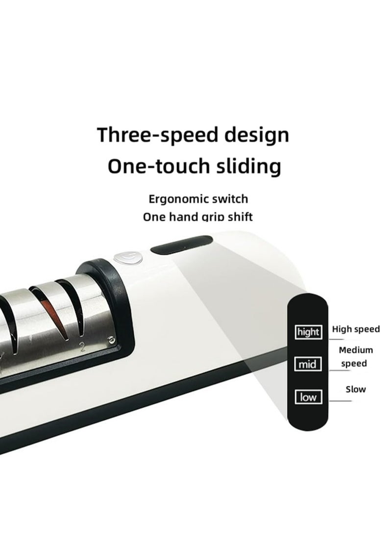 SYOSI Electric Knife Sharpener, Portable Knife Sharpener Three-Speed All-In-One Knife Sharpener, Wireless Grinding One Touch Slide Quick Trimming Double Sided for All Kinds of Knives  - Image 2