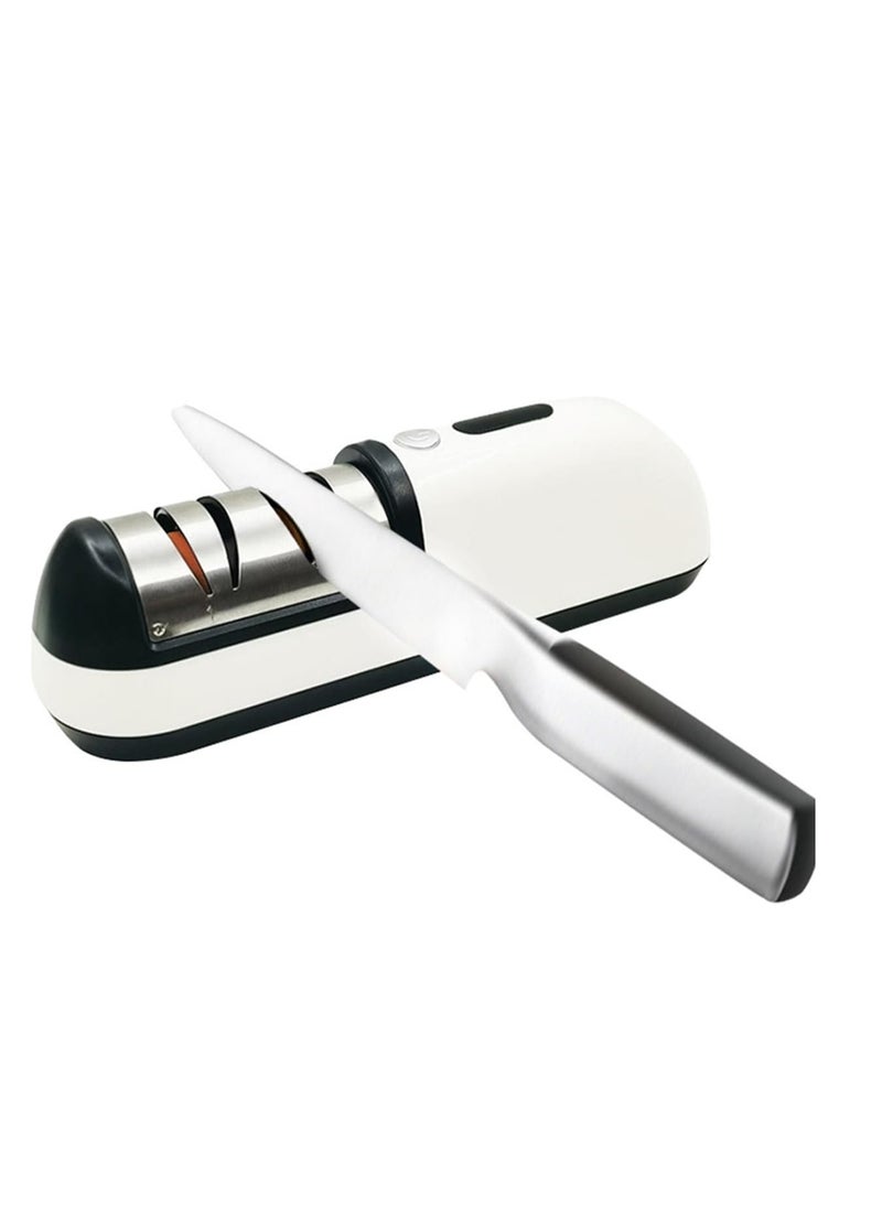 SYOSI Electric Knife Sharpener, Portable Knife Sharpener Three-Speed All-In-One Knife Sharpener, Wireless Grinding One Touch Slide Quick Trimming Double Sided for All Kinds of Knives  - Image 1