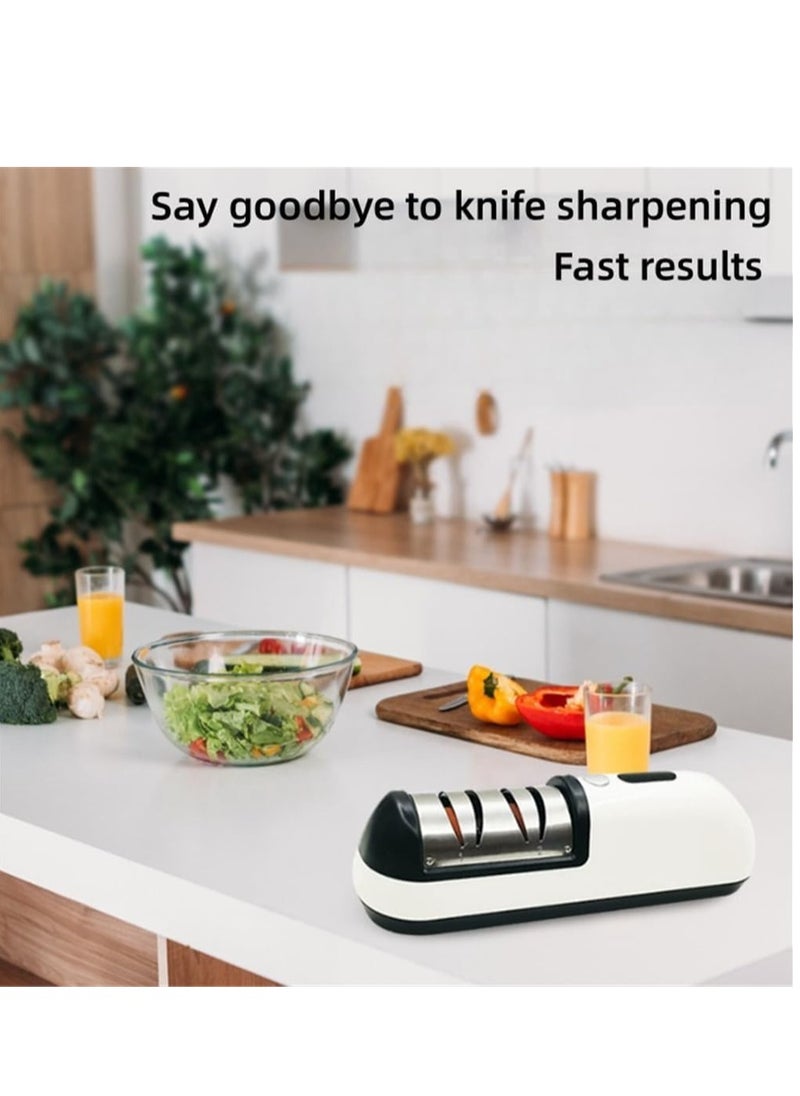 SYOSI Electric Knife Sharpener, Portable Knife Sharpener Three-Speed All-In-One Knife Sharpener, Wireless Grinding One Touch Slide Quick Trimming Double Sided for All Kinds of Knives  - Image 3