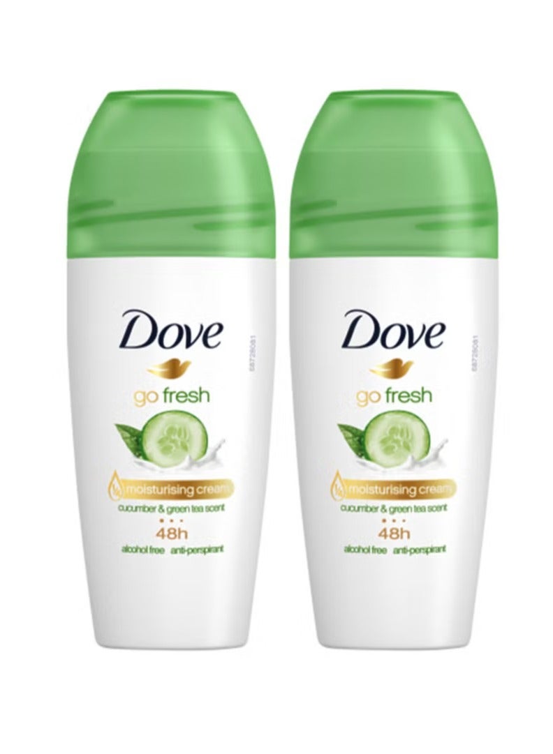 Pack Of 2 Dove Go Fresh Antiperspirant Roll On Deodorant Cucumber And Green Tea 50ml