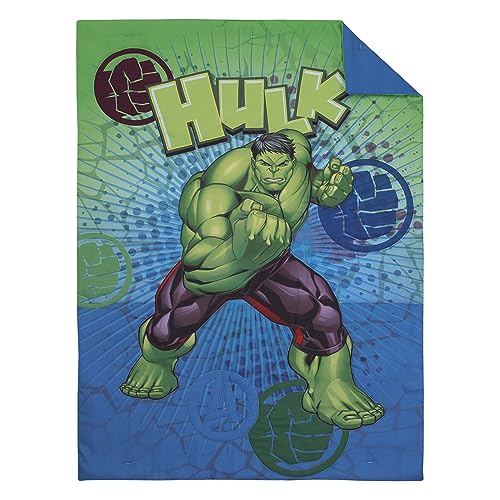 NoJo Marvel The Incredible Hulk Green, and Blue 4 Piece Toddler Bed Set - Comforter, Fitted Bottom Sheet, Flat Top Sheet, and Reversible Pillowcase - Image 2