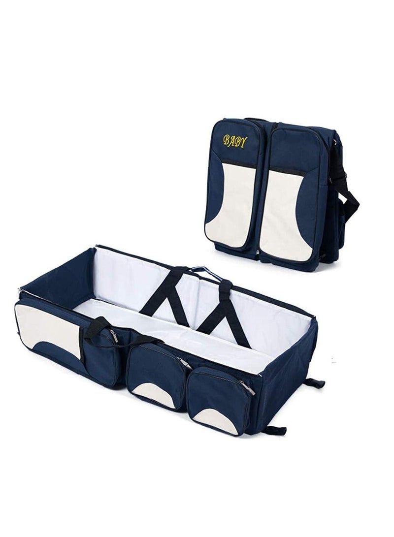 AS SEEN ON TV Multifunctional Foldable Baby Diaper Backpack Bed with Changing Station Blue  - Image 1