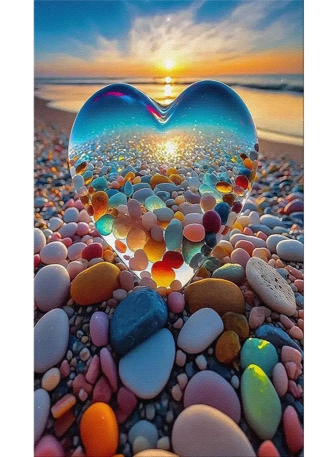 TOCARE Paint by Numbers Kit for Adults Beach Sunset, Acrylic Adult Paint by Number Sunset with Crystal Heart 16x20inch for Home Wall Decor - Image 1