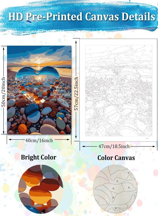 TOCARE Paint by Numbers Kit for Adults Beach Sunset, Acrylic Adult Paint by Number Sunset with Crystal Heart 16x20inch for Home Wall Decor - Image 3