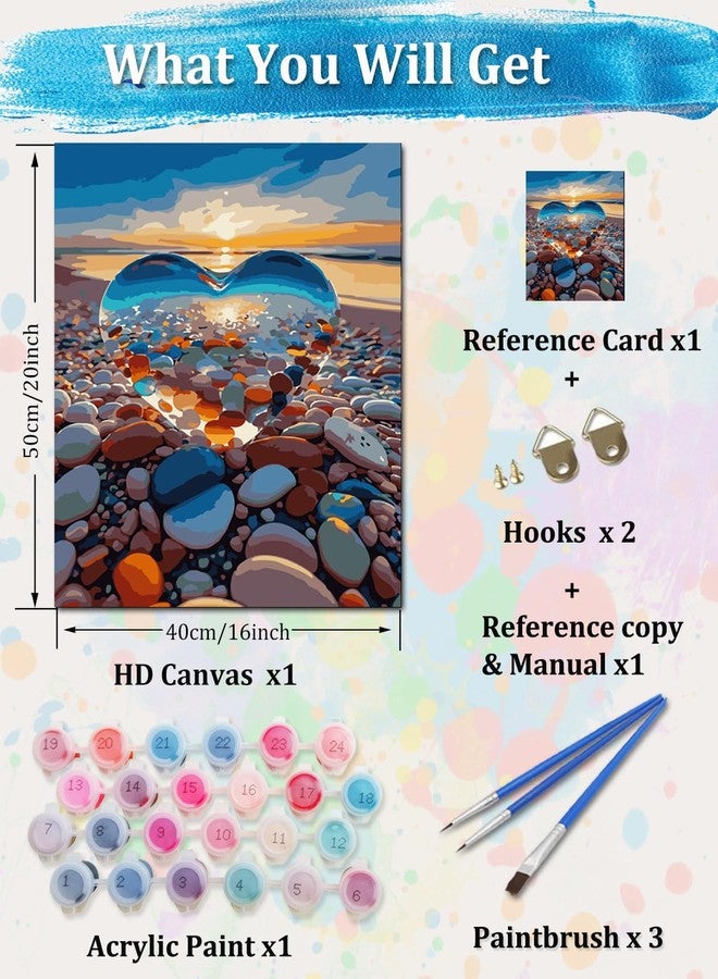 TOCARE Paint by Numbers Kit for Adults Beach Sunset, Acrylic Adult Paint by Number Sunset with Crystal Heart 16x20inch for Home Wall Decor - Image 2