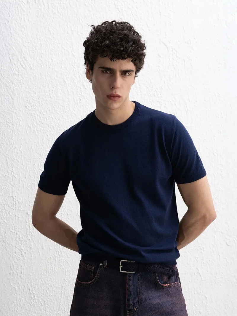 جيستو GIESTO Solid Crew Neck Cotton T-Shirt