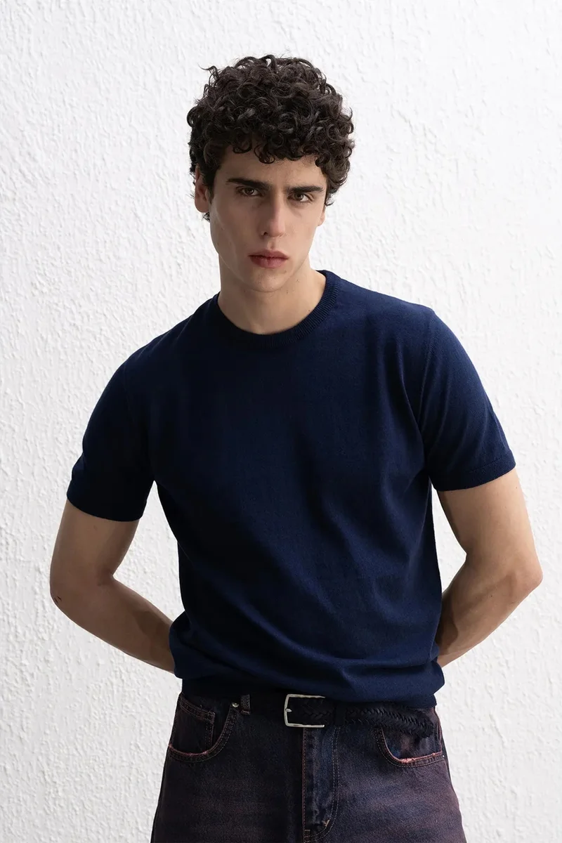 جيستو GIESTO Solid Crew Neck Cotton T-Shirt