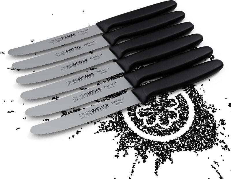 Giesser since 1776 - Made in Germany - Tomato Knife Set of 6 Black, Blade 11 cm, Non-Slip, Small Universal Knife Dishwasher Safe, Rustproof - Image 4