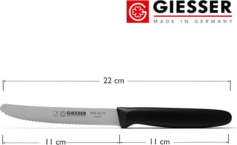 Giesser since 1776 - Made in Germany - Tomato Knife Set of 6 Black, Blade 11 cm, Non-Slip, Small Universal Knife Dishwasher Safe, Rustproof - Image 2