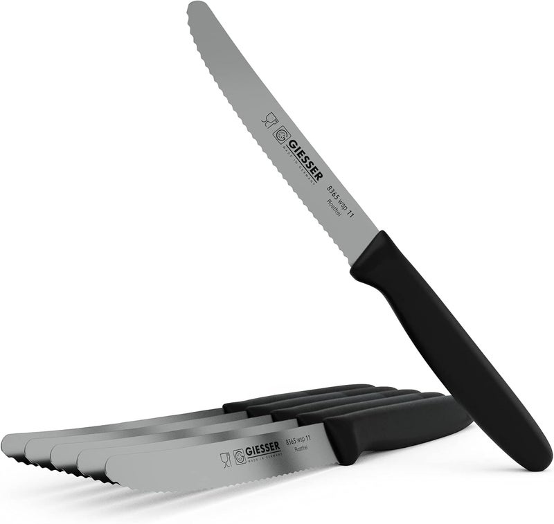 Giesser since 1776 - Made in Germany - Tomato Knife Set of 6 Black, Blade 11 cm, Non-Slip, Small Universal Knife Dishwasher Safe, Rustproof - Image 1