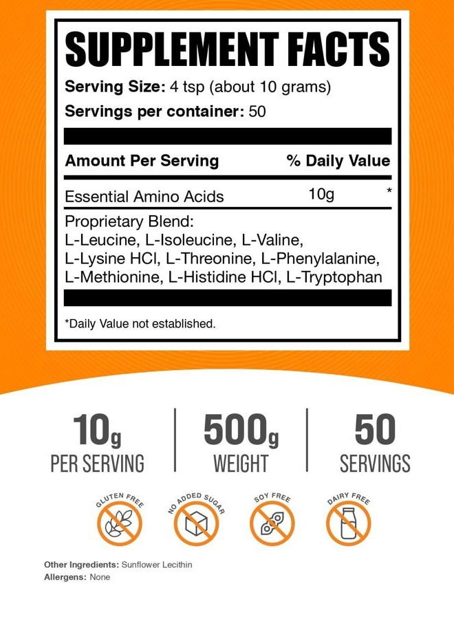 BULKSUPPLEMENTS.COM .com Essential Amino Acids Powder - Essential Amino Acids Supplement, EAA Powder - Unflavored & Gluten Free, 10g per Serving, 500g (1.1 lbs) (Pack of 1) - Image 2