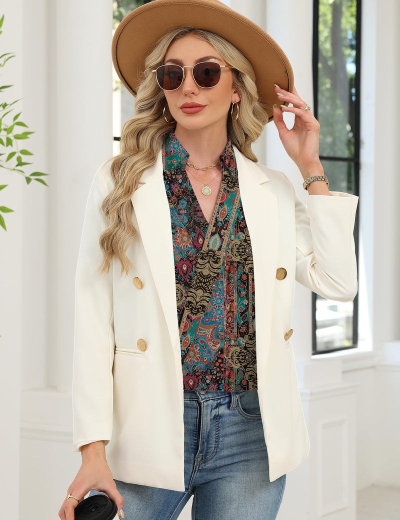 LOMON Dress Shirts for Women 3/4 Sleeve V Neck Boho Tops Business Casual Work Blouses Vacation Outfits 2026 (Multicolor Floral,S) - Image 5